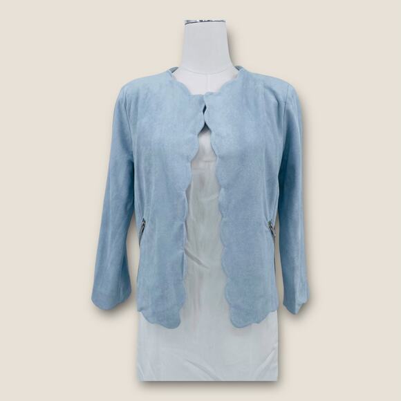 English Factory Scallop Edge Suede Open Blazer Large - Picture 4 of 12